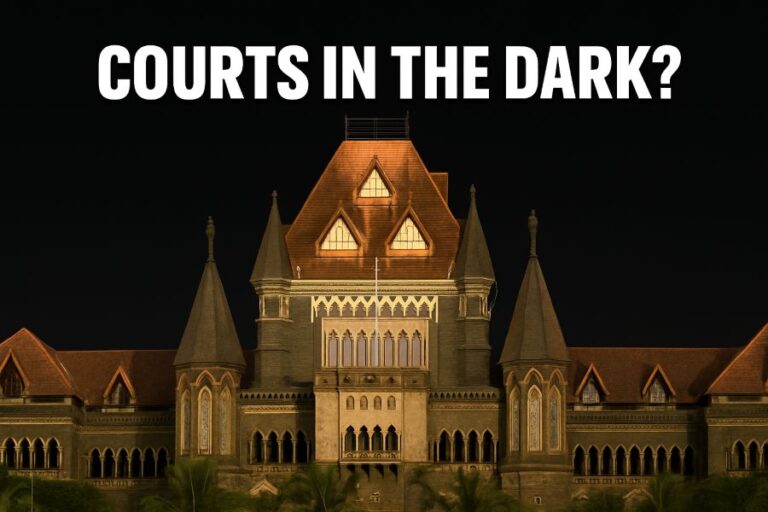 Bombay High Court building shown in low light, symbolising lack of clarity on court-fee update