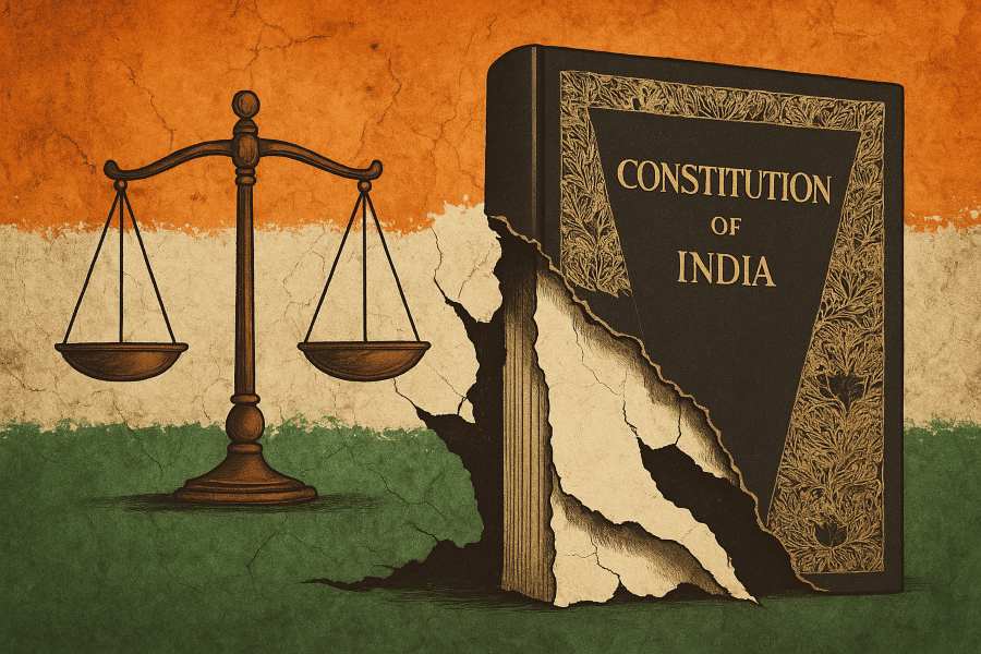 A symbolic illustration of the Indian Constitution under strain