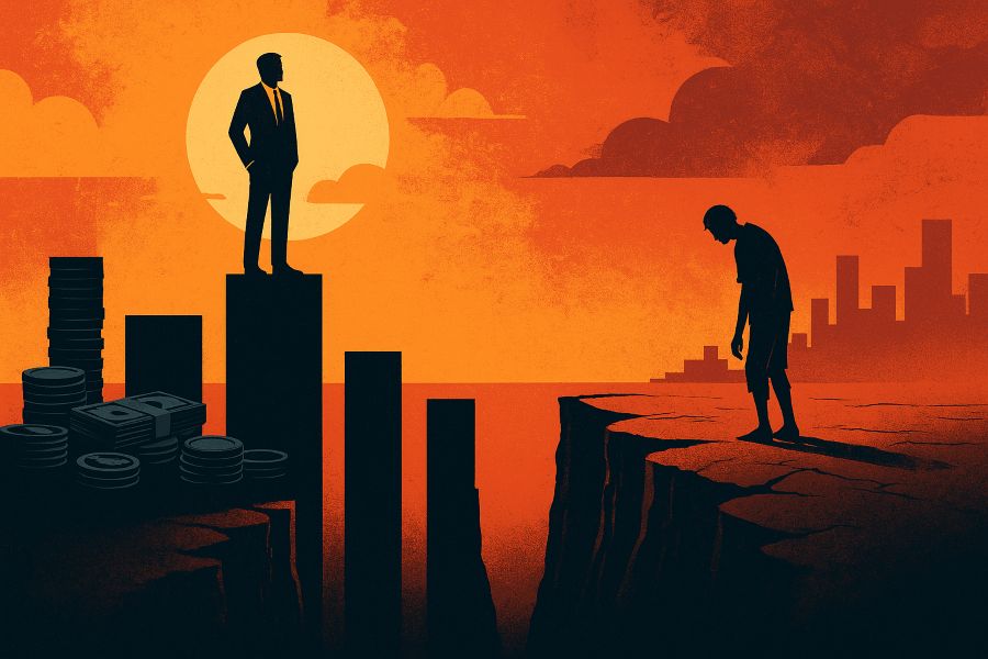 Illustration showing the widening global income gap between rich and poor.