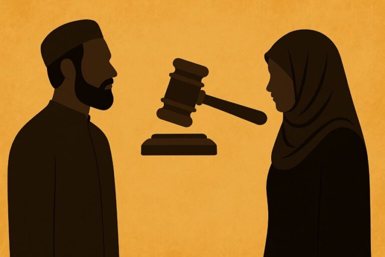 A symbolic representation of the ongoing debate over Talaq and Muslim personal law.