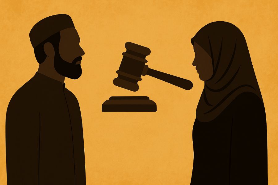 A symbolic representation of the ongoing debate over Talaq and Muslim personal law.