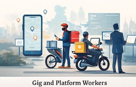 Image showing India’s gig and platform workers such as delivery riders, reflecting new social security coverage under the Labour Codes.