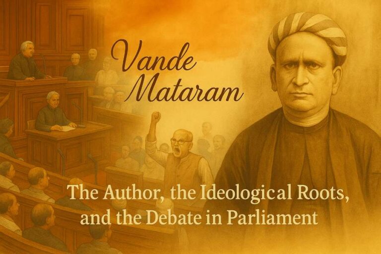 Vande Mataram controversy depicted through Parliament debate and portrait of Bankim Chandra Chattopadhyaya