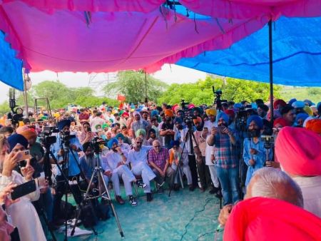 Large public gathering during the Mattewara Industrial Project protest held in July 2022 demanding cancellation of the project and return of village land