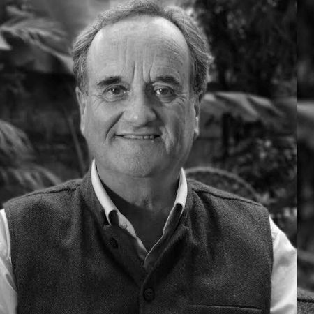 Mark Tully BBC journalist black and white portrait