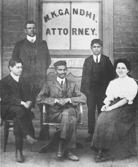 Mahatma Gandhi with colleagues at his Johannesburg law office in 1902