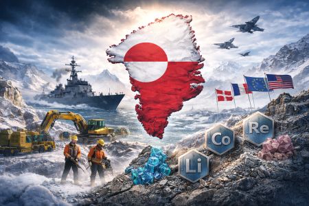 Illustration showing Greenland with mining activity and critical minerals