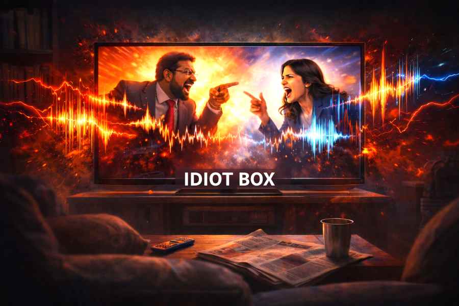 Shouting TV news debate on screen