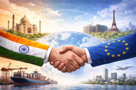 India–EU partnership symbolised through trade and investment imagery