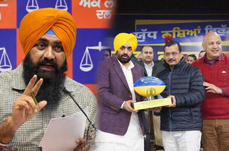 Sarabjeet Singh Jhinjer addresses media as Arvind Kejriwal and Bhagwant Mann attend a public event in Punjab