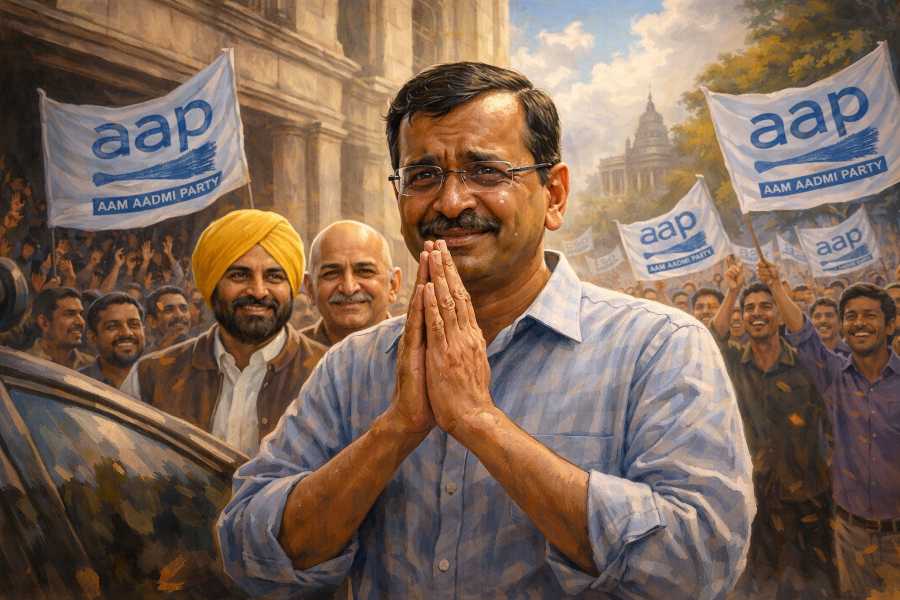 Kejriwal greeting supporters after court relief