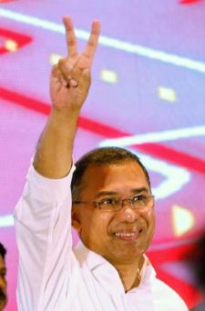 Tarique Rahman celebrating election victory