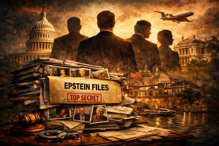 Documents marked Epstein files with silhouettes of global figures