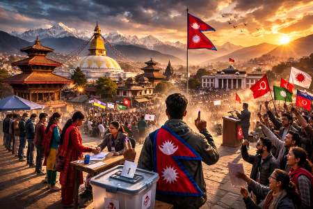 Voters casting ballots in Nepal election scene (illustrative image).