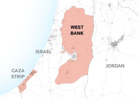 Map showing the West Bank and Gaza Strip