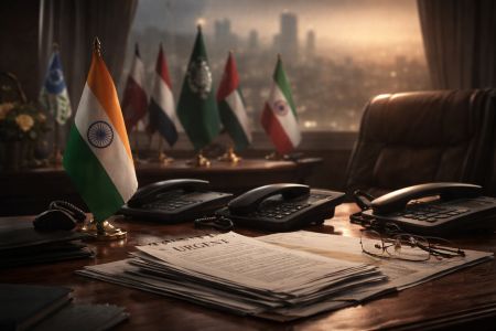 Diplomatic office with phones and documents