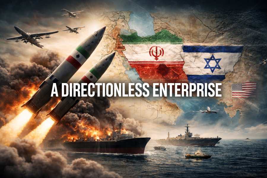 US Israel Iran war illustration showing missiles, drones and naval conflict in West Asia