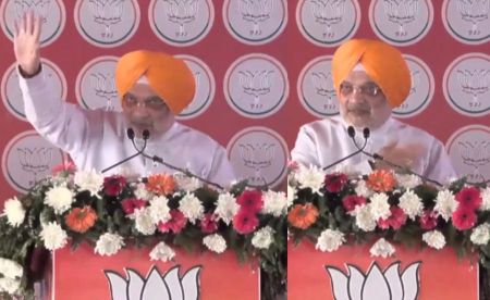 Union Home Minister Amit Shah addresses the BJP rally in Moga.