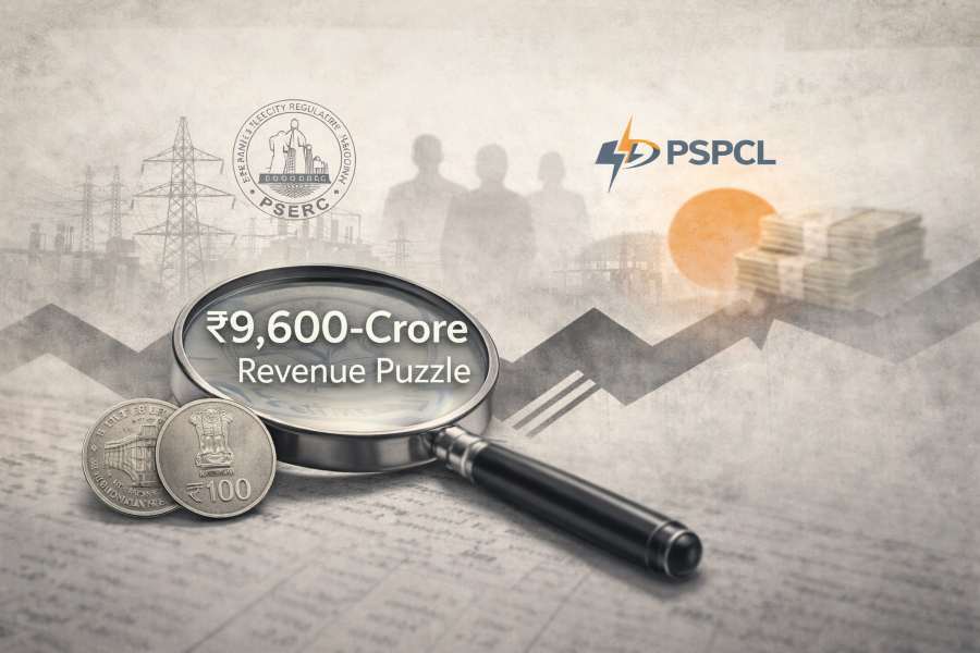 PSPCL tariff puzzle concept with magnifying glass and coins