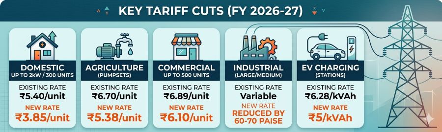 Punjab electricity tariff cuts for domestic, agriculture, commercial and EV charging.