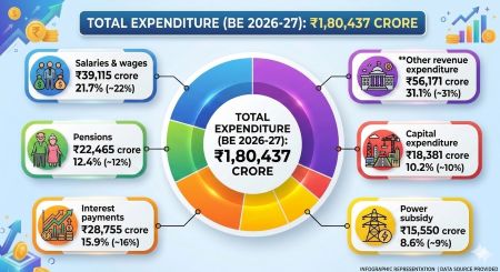 Punjab Budget 2026-27 expenditure breakdown showing ₹1.80 lakh crore spending.