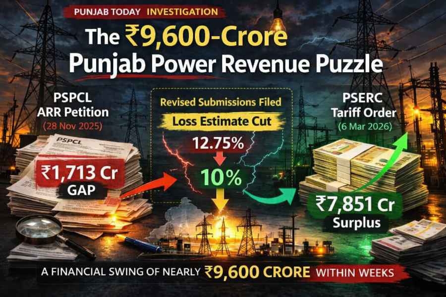 Punjab power revenue puzzle showing ₹1,713 crore gap turning into ₹7,851 crore surplus.