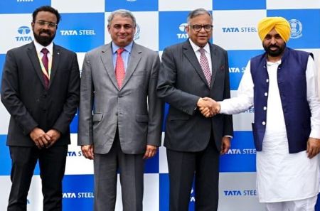 Punjab CM Bhagwant Mann with Tata Steel officials at event