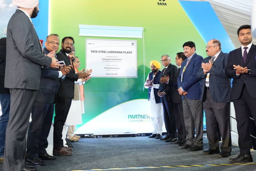 Tata Steel Ludhiana plant inauguration ceremony with officials applauding